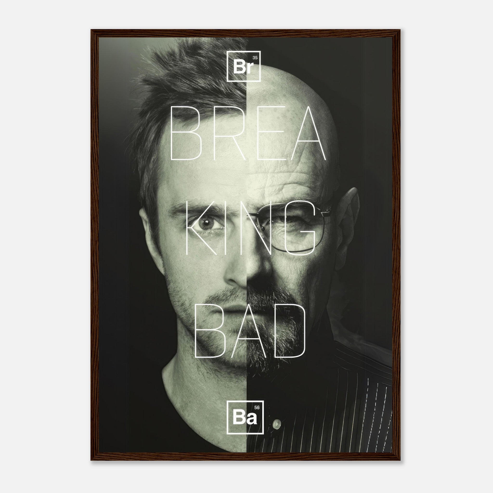 Jesse x Walter Breaking Bad framed print with bold split-face design, perfect for fans and collectors.