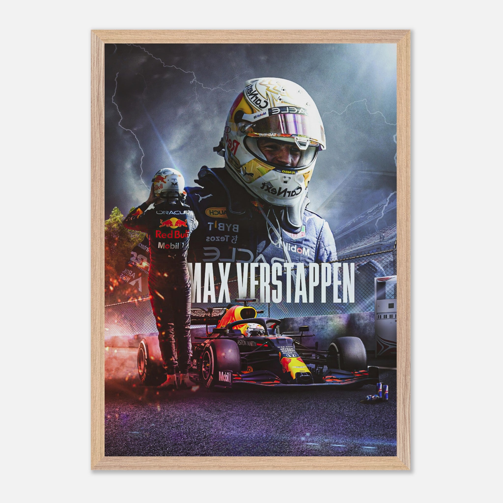 Max Verstappen RedBull Racing fine art print showcasing his achievements in Formula 1 with vibrant colors and detailed artistry.