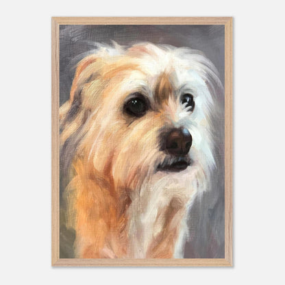 Terrier dog painting vintage framed print showcasing detailed portrait with expressive eyes and warm colors.