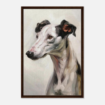 Elegant greyhound dog painting in a framed canvas print, showcasing the breed's grace and gentle nature.