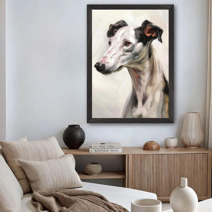 Vintage framed painting of a greyhound dog, enhancing home decor with elegance and charm.