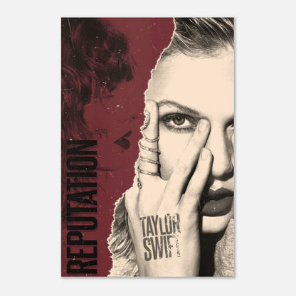 Taylor Swift Reputation metal print featuring an edgy design and striking imagery for modern wall décor.