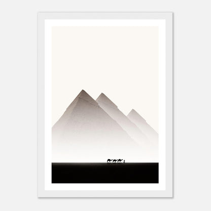 Framed print of the Pyramids of Giza with horses silhouetted against the desert backdrop, capturing Egypt's timeless beauty.