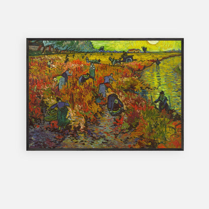 Vincent van Gogh's The Red Vineyard painting capturing autumn's vibrant colors and harvest scene.