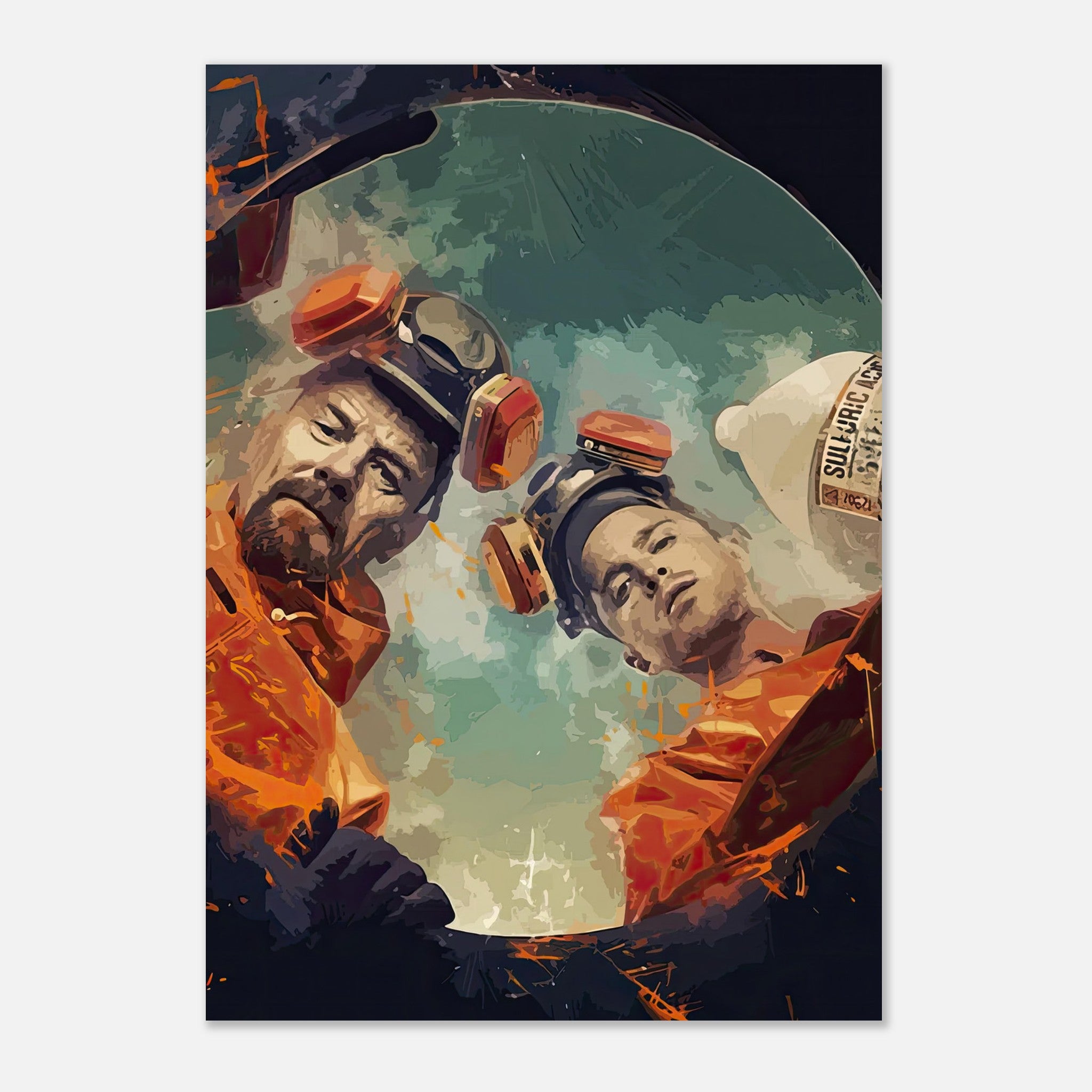 Cook & Clean Breaking Bad poster featuring Heisenberg and Jesse Pinkman in their chemistry lab with vibrant colors.