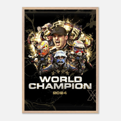 Max Verstappen 2024 F1 World Champion art print featuring vibrant visuals and dynamic design. Perfect for motorsport fans.