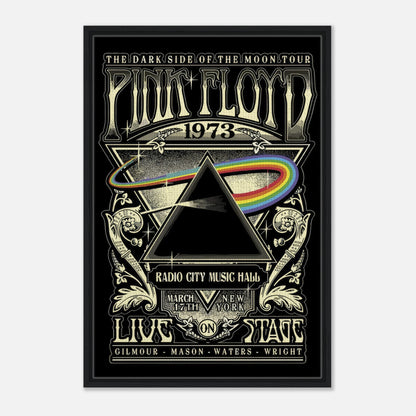 Pink Floyd - The Dark Side of the Moon tour poster, 1973 Radio City Music Hall, vivid prism and rainbow design.