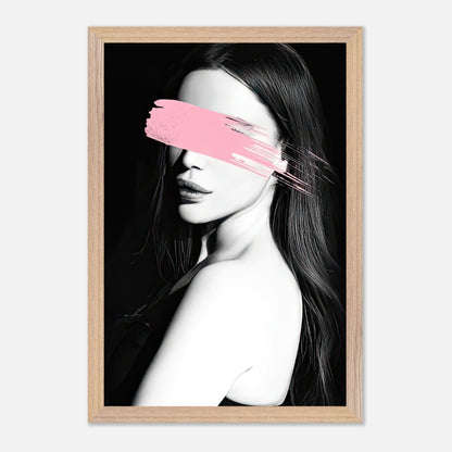 Vintage framed print featuring a monochromatic portrait with a pink brushstroke obscuring the eyes.