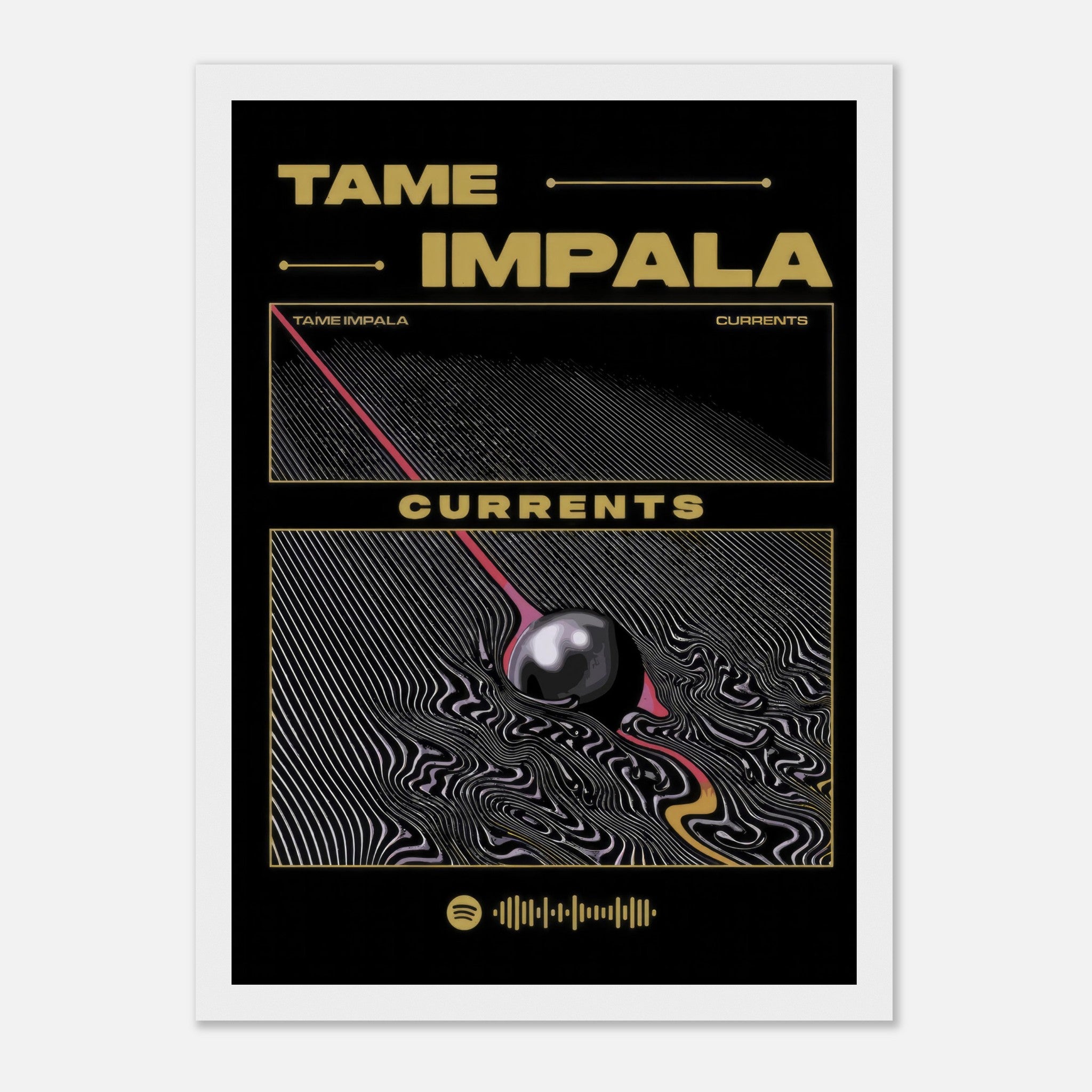 Tame Impala Currents framed poster featuring vibrant psychedelic artwork and bold text design. Perfect for music and art lovers.