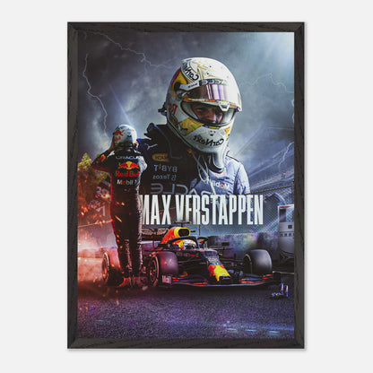 Max Verstappen RedBull Racing fine art print showcasing the driver and car in vibrant detail, perfect for racing enthusiasts.