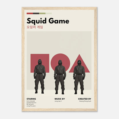 Squid Game vintage framed print featuring iconic characters and bold retro design elements for fans of the series.