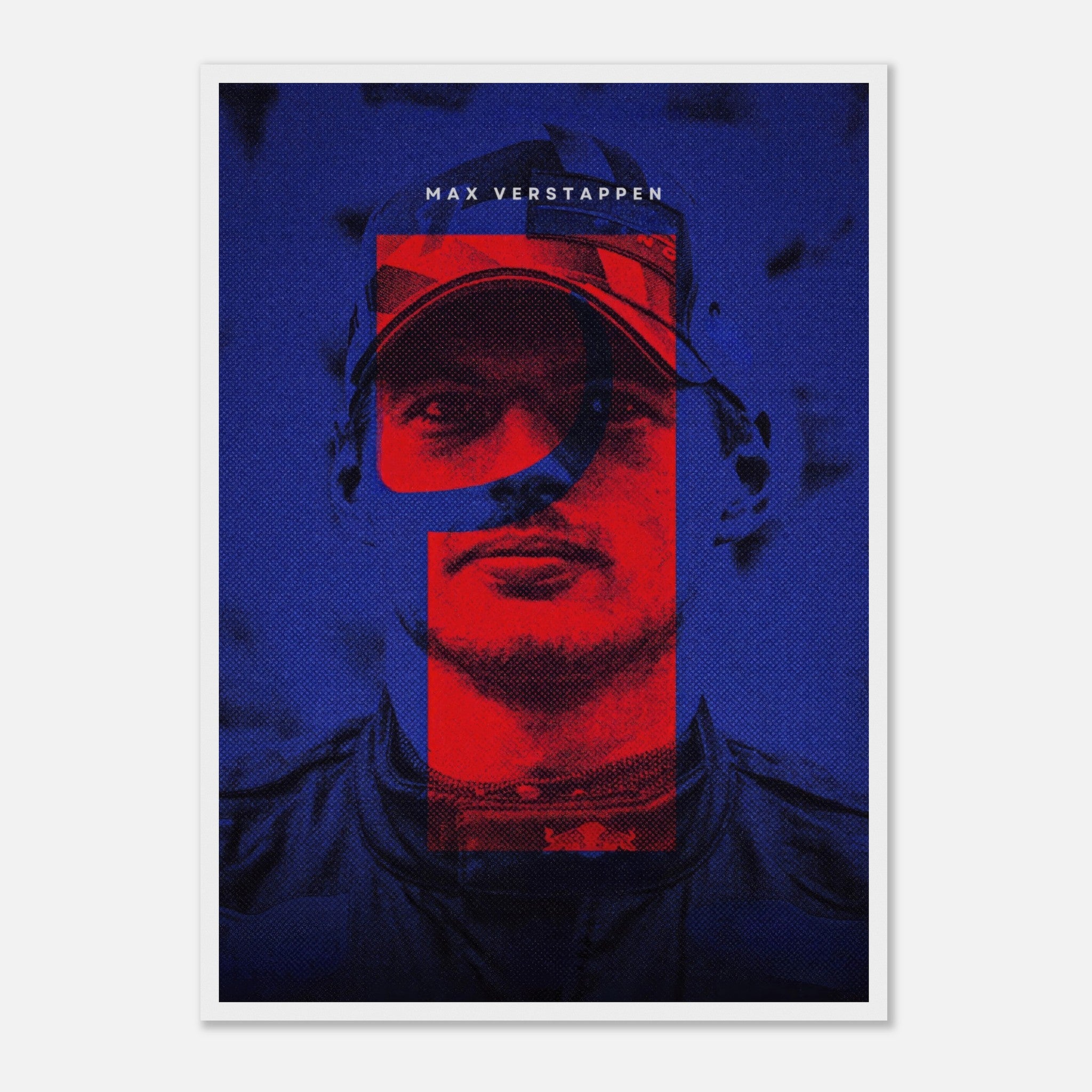 Max Verstappen framed print featuring bold colors and dynamic design, celebrating his Formula 1 championship spirit.