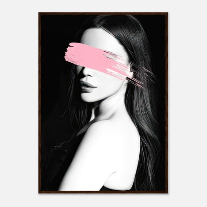 Pink Blindness Framed Print featuring a monochrome portrait with a bold pink brushstroke accent.