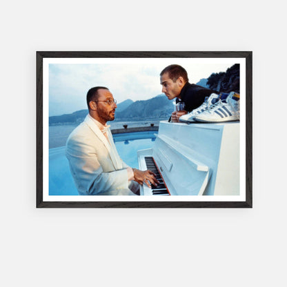 Jean Reno Piano Fine Art Print featuring serene coastal piano performance inspired by *The Big Blue*.