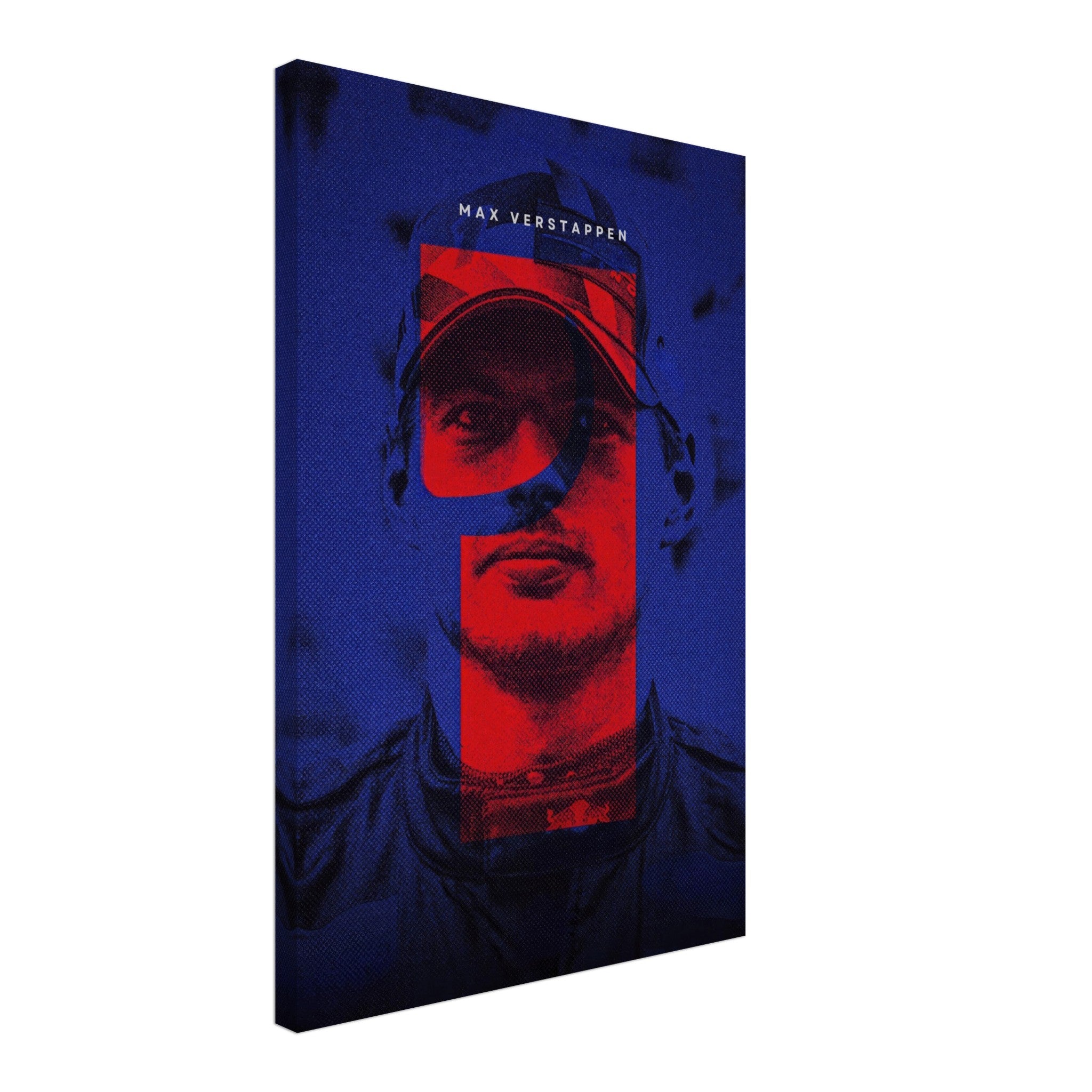 Max Verstappen canvas print featuring a bold F1 design with vibrant colors and modern minimalist style.