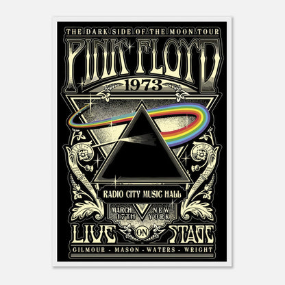 Pink Floyd 1973 Dark Side of the Moon framed print, Radio City Music Hall tour poster with iconic prism design.