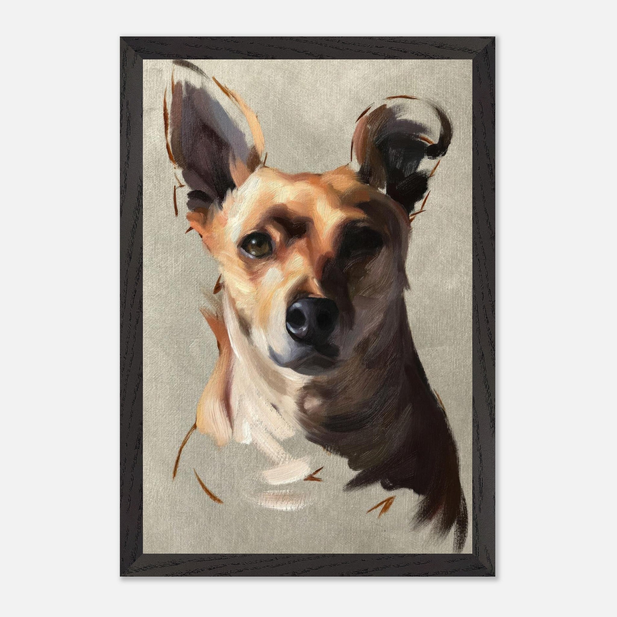 Chihuahua dog painting in fine art style, showcasing expressive features and warm colors, perfect for home decor.