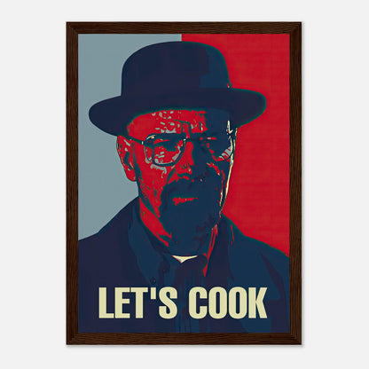 Heisenberg Let's Cook framed print in bold colors, ideal wall art for fans of pop culture and contemporary design.