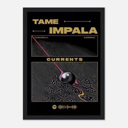 Tame Impala Currents framed poster featuring vibrant psychedelic artwork and iconic album design. Perfect for music and art lovers.