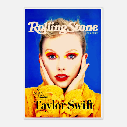 Taylor Swift Rolling Stone magazine cover framed print featuring vibrant colors and a striking portrait. Perfect for fans.