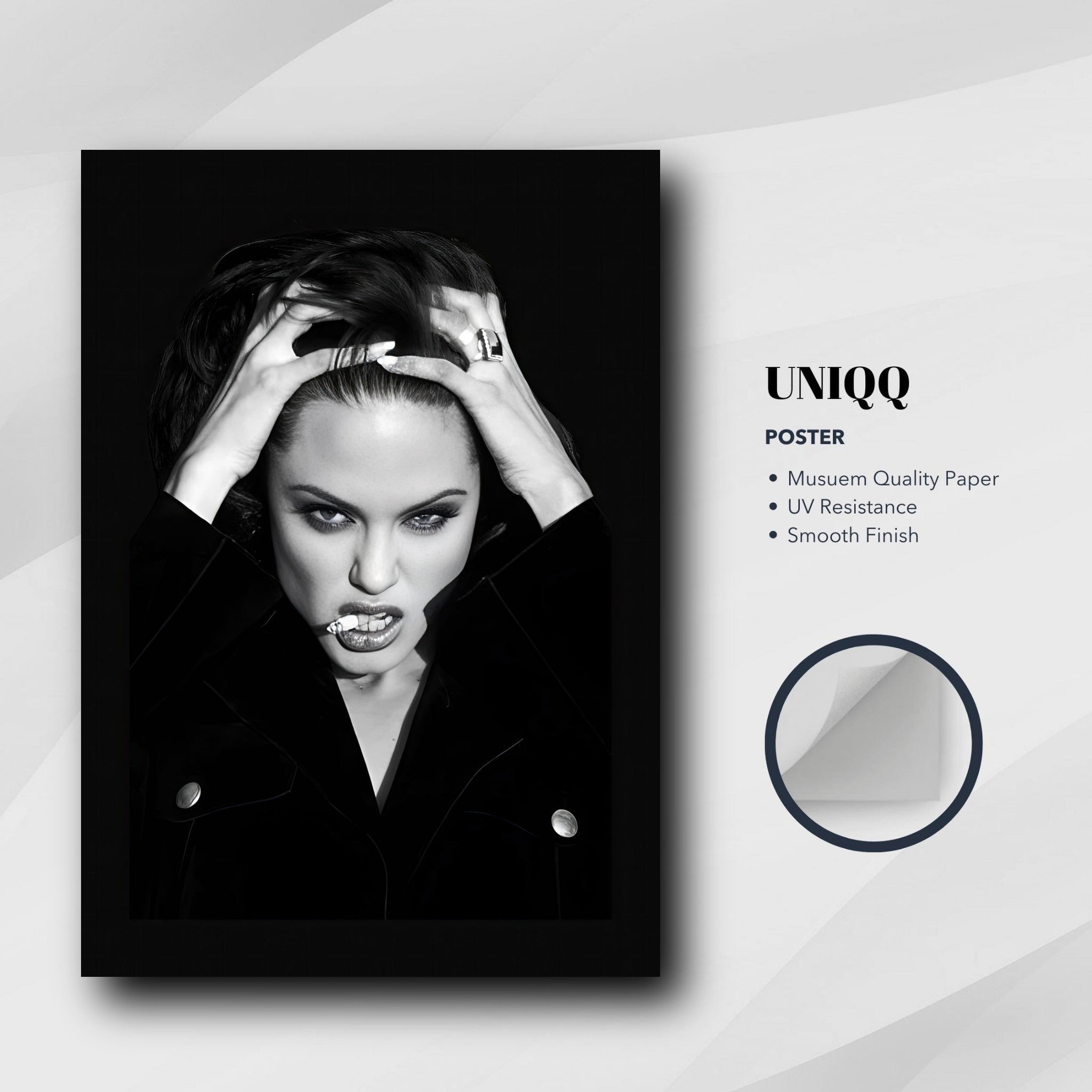 Angelina Jolie Smoking Poster on museum-quality paper with a smooth finish and UV resistance, showcasing bold elegance.