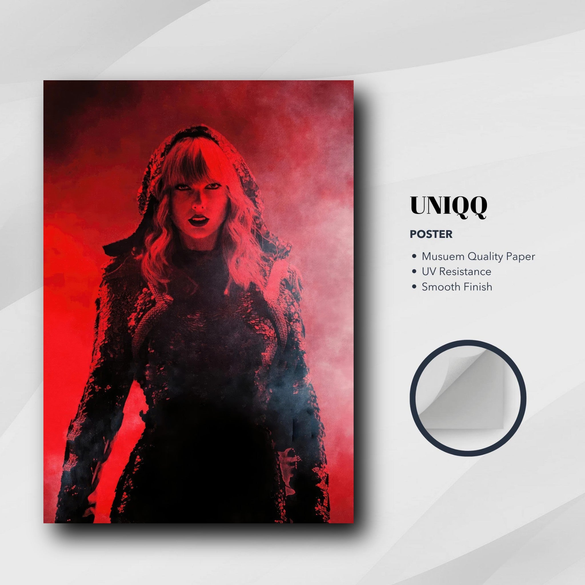 Taylor Swift Red poster featuring a striking image of Taylor in a bold pose against a fiery red backdrop.