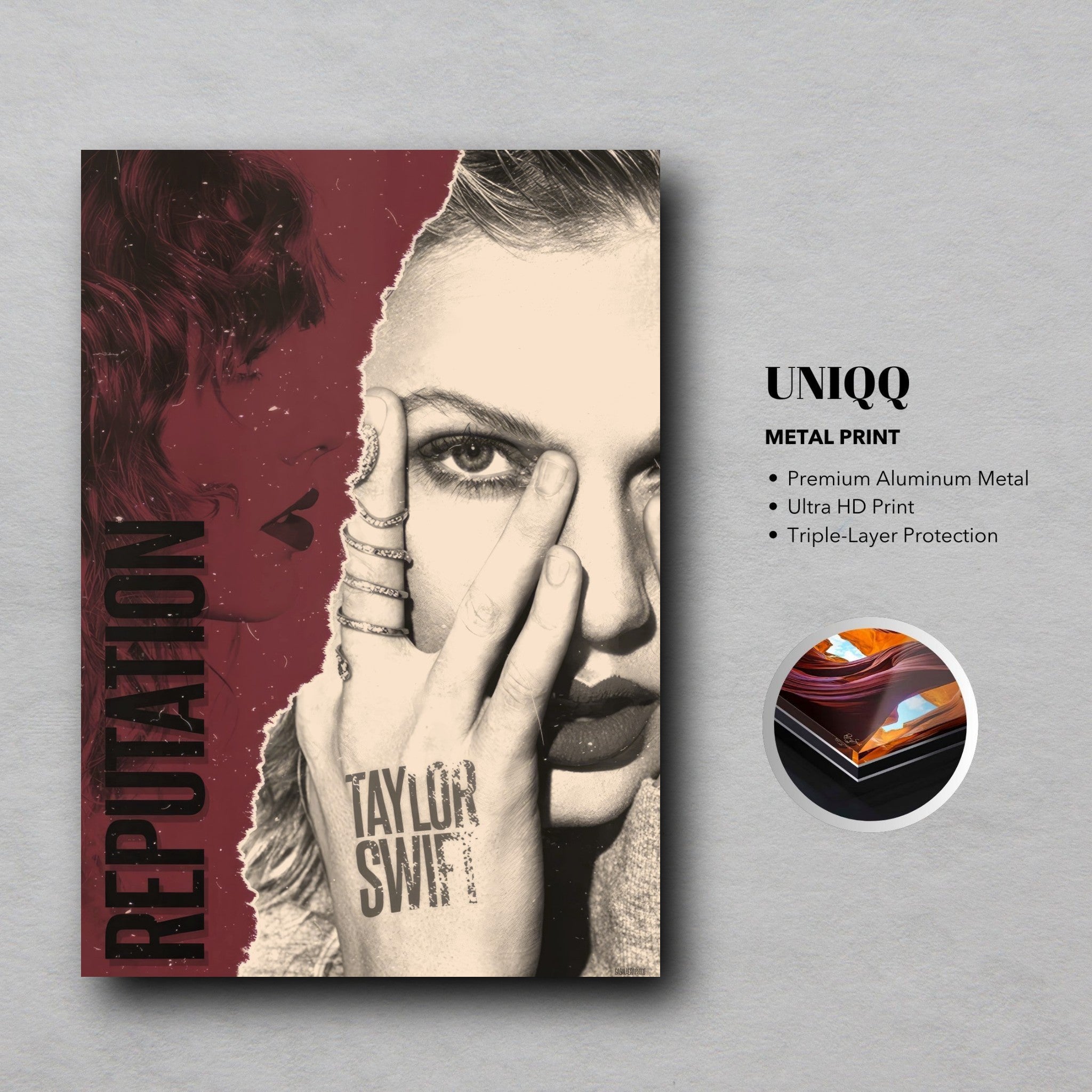 Taylor Swift Reputation Metal Print featuring bold design and artistic imagery on premium aluminum metal.