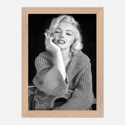 Marilyn Monroe smoking in a vintage framed print, showcasing Hollywood glamour and mid-century elegance.