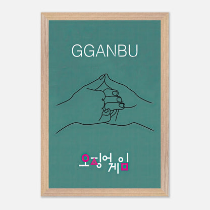 GGANBU Squid Game fine art print featuring two hands making a pinky promise on a deep teal background.