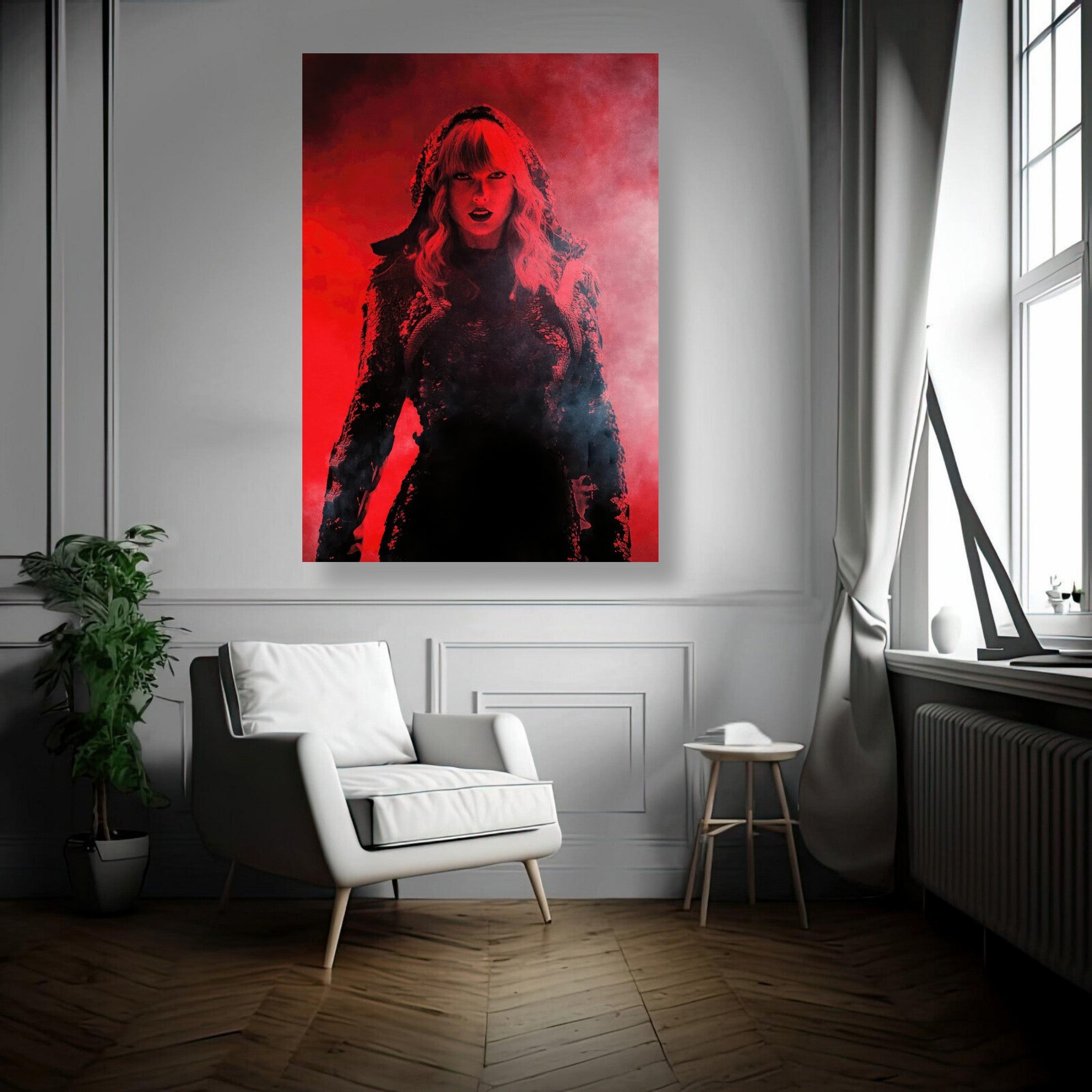 Taylor Swift Red metal poster featuring dramatic red tones and bold imagery in a modern living space.