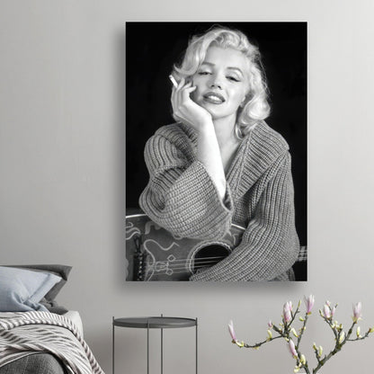 Marilyn Monroe Smoking Poster in black-and-white, showcasing classic Hollywood elegance and vintage aesthetic.