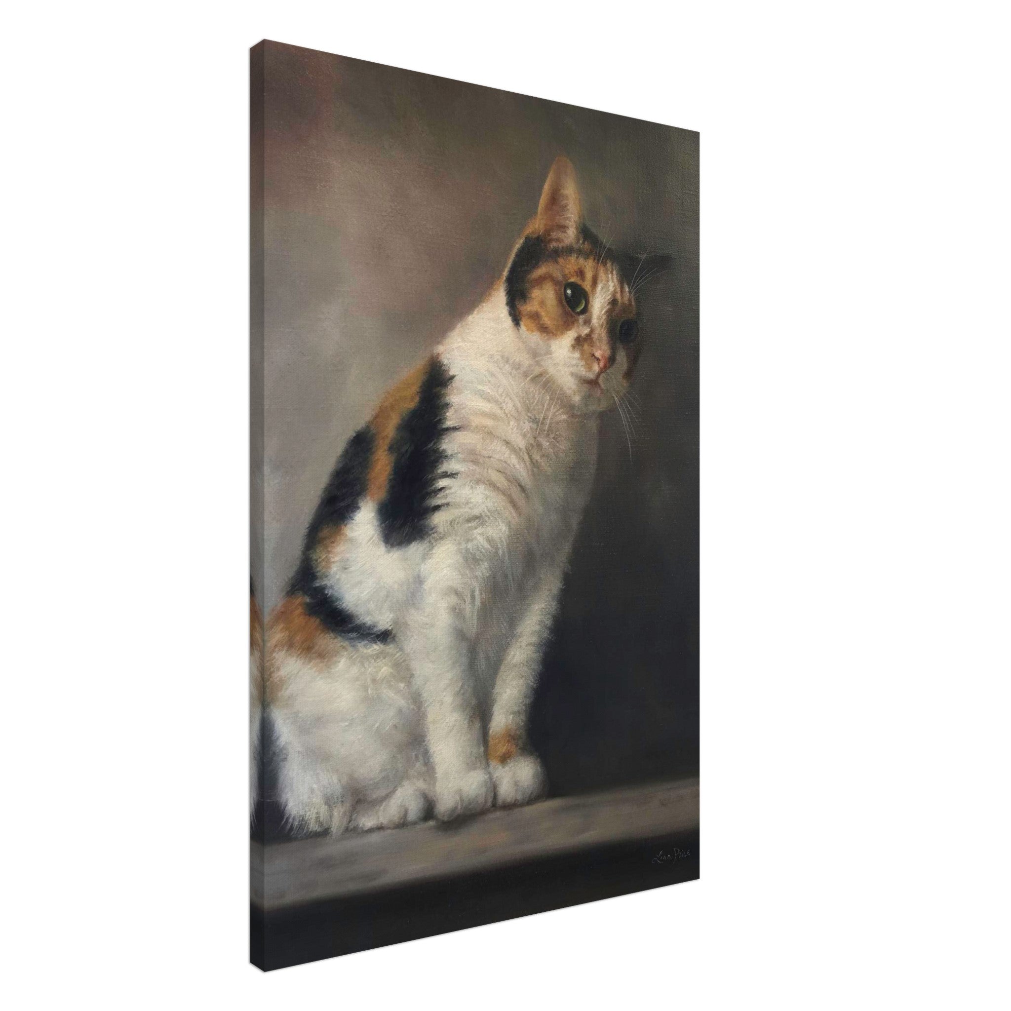 Realistic cat portrait painting canvas print highlighting a majestic feline in exquisite detail and rich colors.