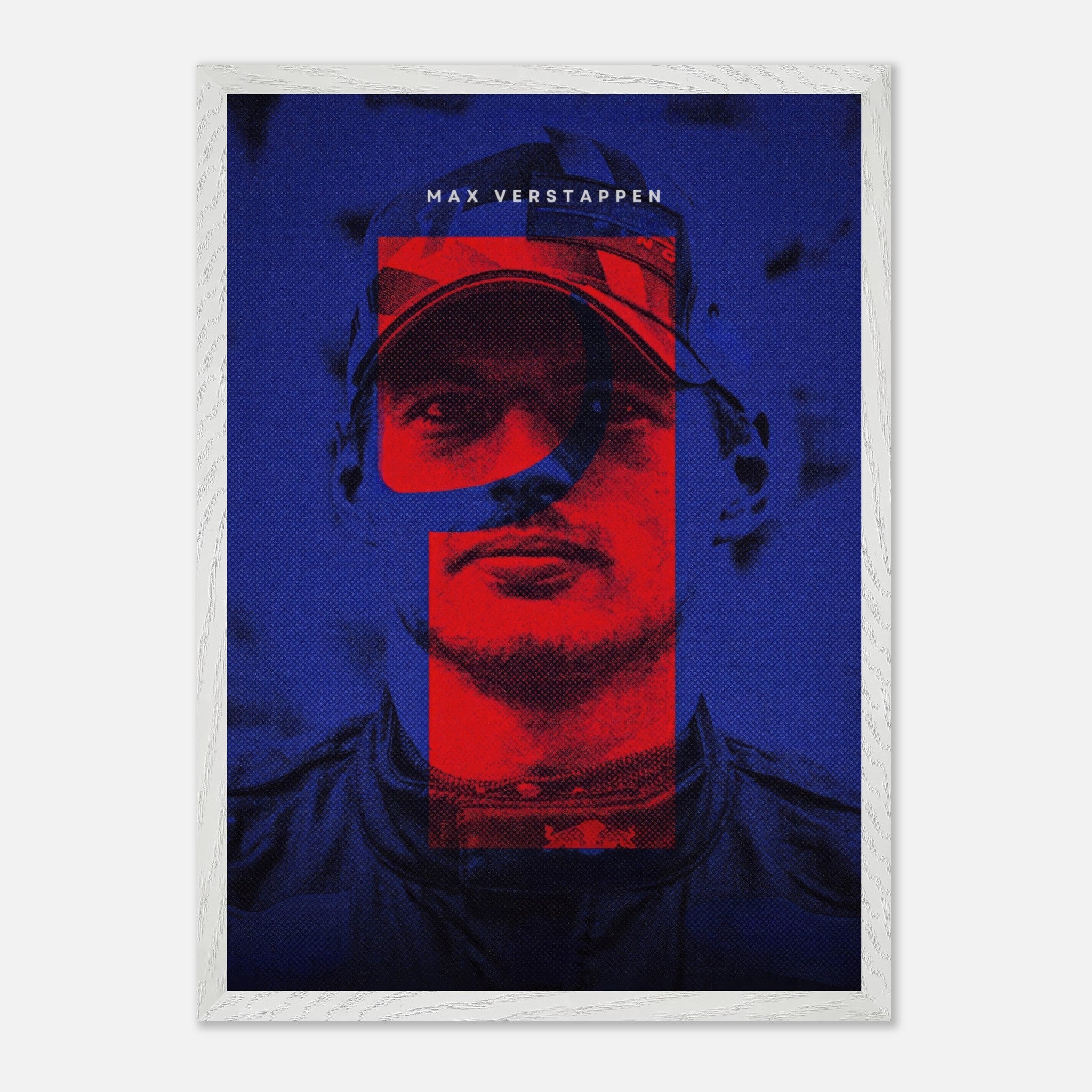 Max Verstappen fine art print featuring vibrant colors and striking design, perfect for Formula 1 enthusiasts.