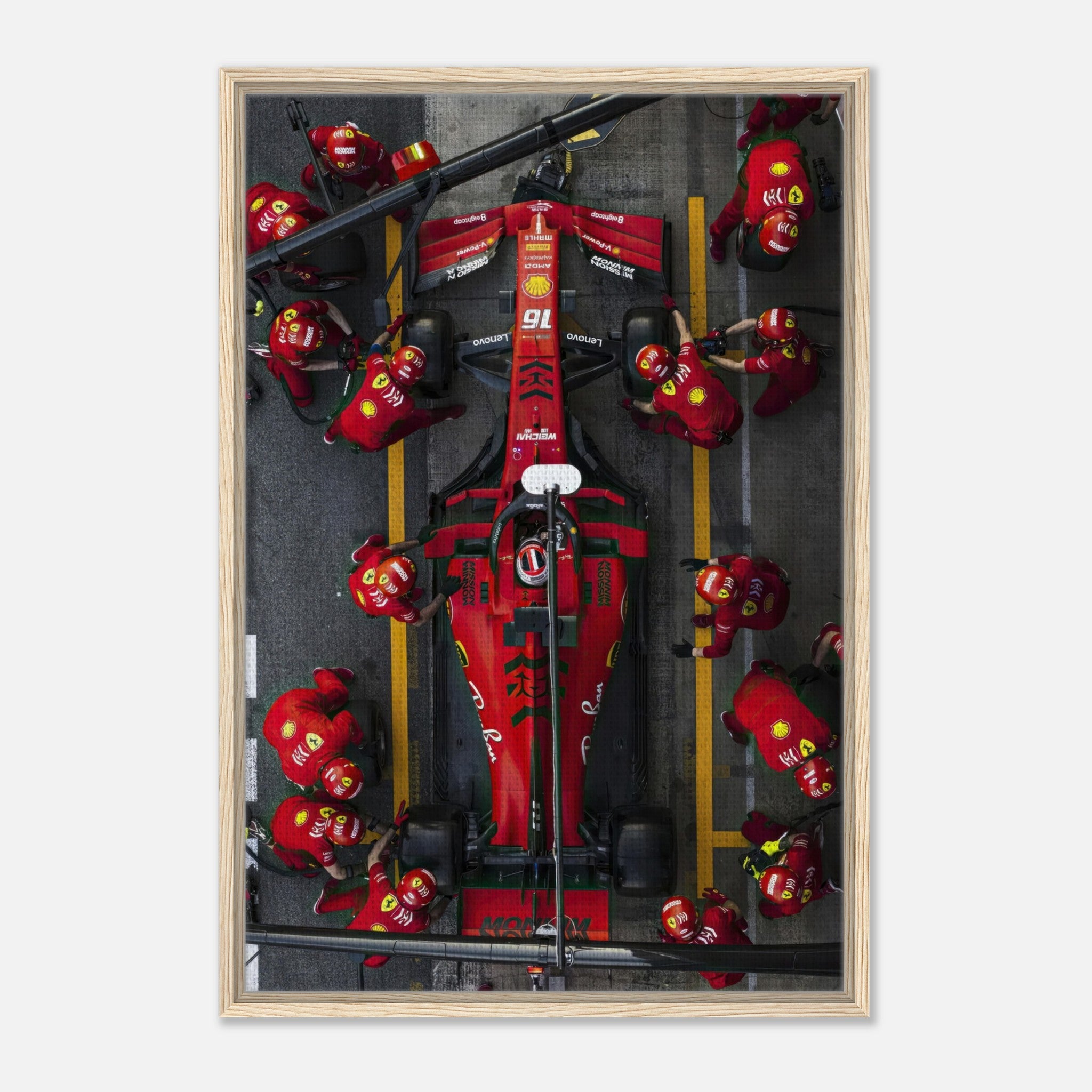 Ferrari Formula 1 pitstop framed canvas print capturing a thrilling moment with vibrant colors and dynamic design.