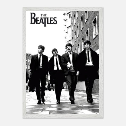 The Beatles fine art cover in black and white, featuring the iconic band walking together in a museum-quality print.