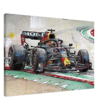 Max Verstappen canvas painting capturing vibrant racing energy and precision on the Formula 1 track.