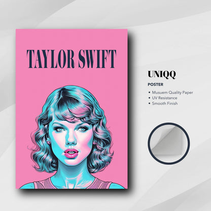 Taylor Swift Pop Art poster in vibrant pink, featuring modern artistic design and smooth finish, ideal for fans and art lovers.