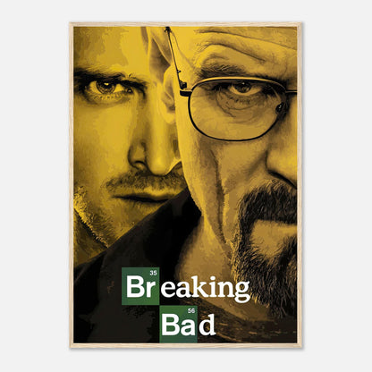 Breaking Bad official framed poster featuring iconic characters in bold yellow tones, perfect for fans of the Emmy-winning series.