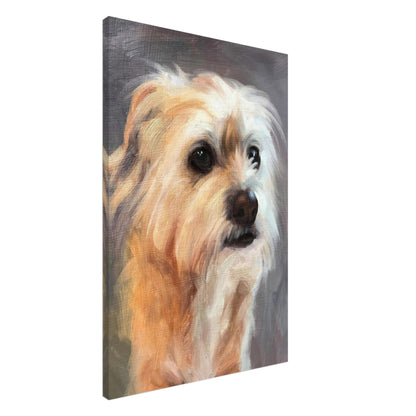 Lifelike Terrier Dog Painting Canvas Print showcasing warm colors and expressive features.