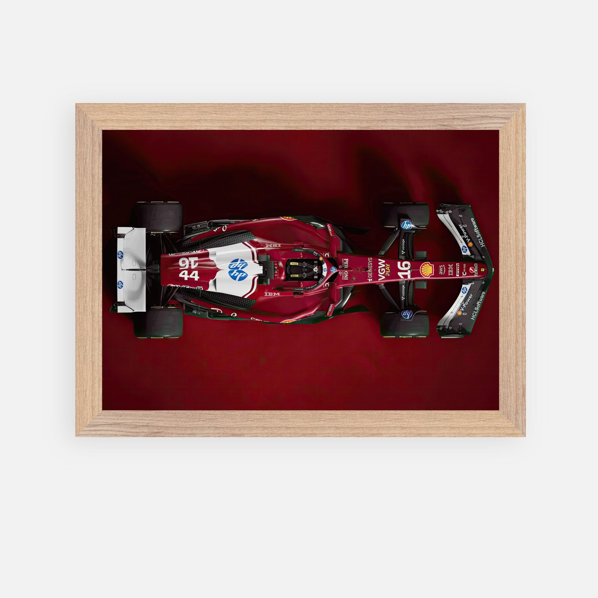Ferrari F1 2025 vintage framed art showcasing a detailed red Formula 1 car, perfect for motorsport enthusiasts.
