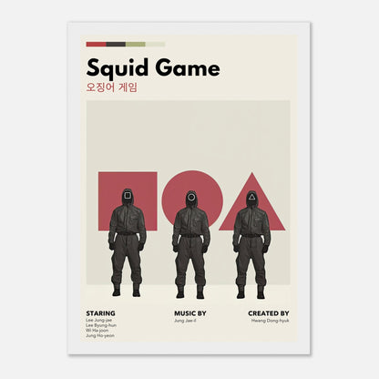 Squid Game vintage framed print featuring iconic characters in a retro design, perfect for fans and art lovers.