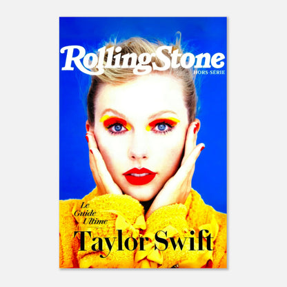 Taylor Swift Rolling Stone magazine metal print featuring vibrant colors and striking cover image.