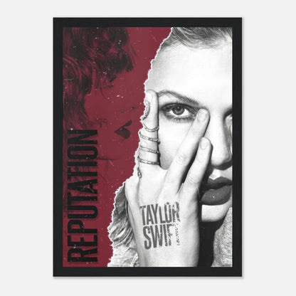 Taylor Swift Reputation framed print showcasing bold design and edgy transformation with striking imagery.