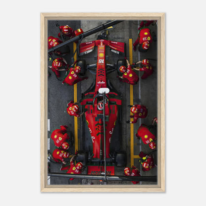 Ferrari Formula 1 pitstop framed canvas print showcasing vibrant colors and dynamic racing action.