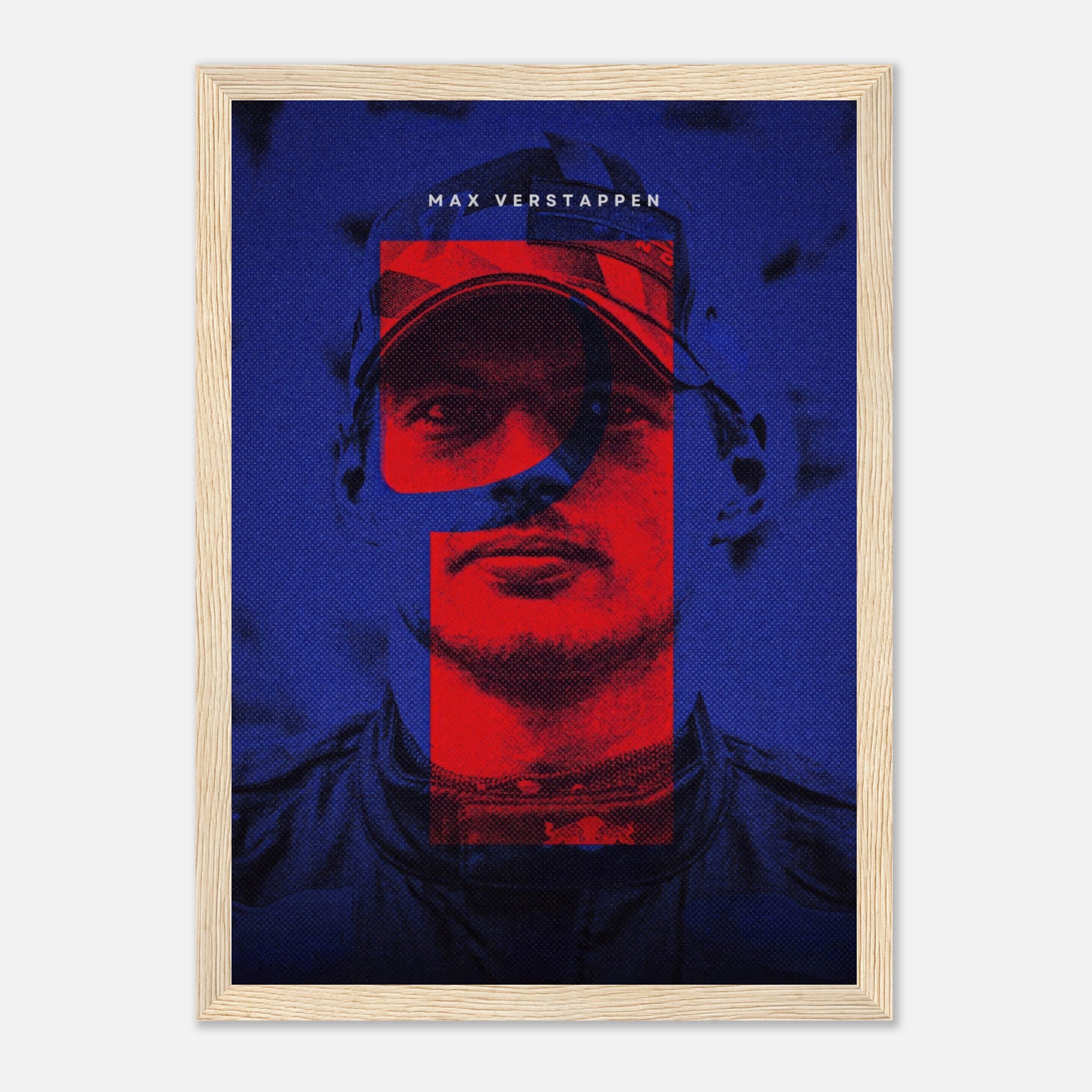 Max Verstappen framed print featuring bold colors and dynamic design celebrating his racing spirit.