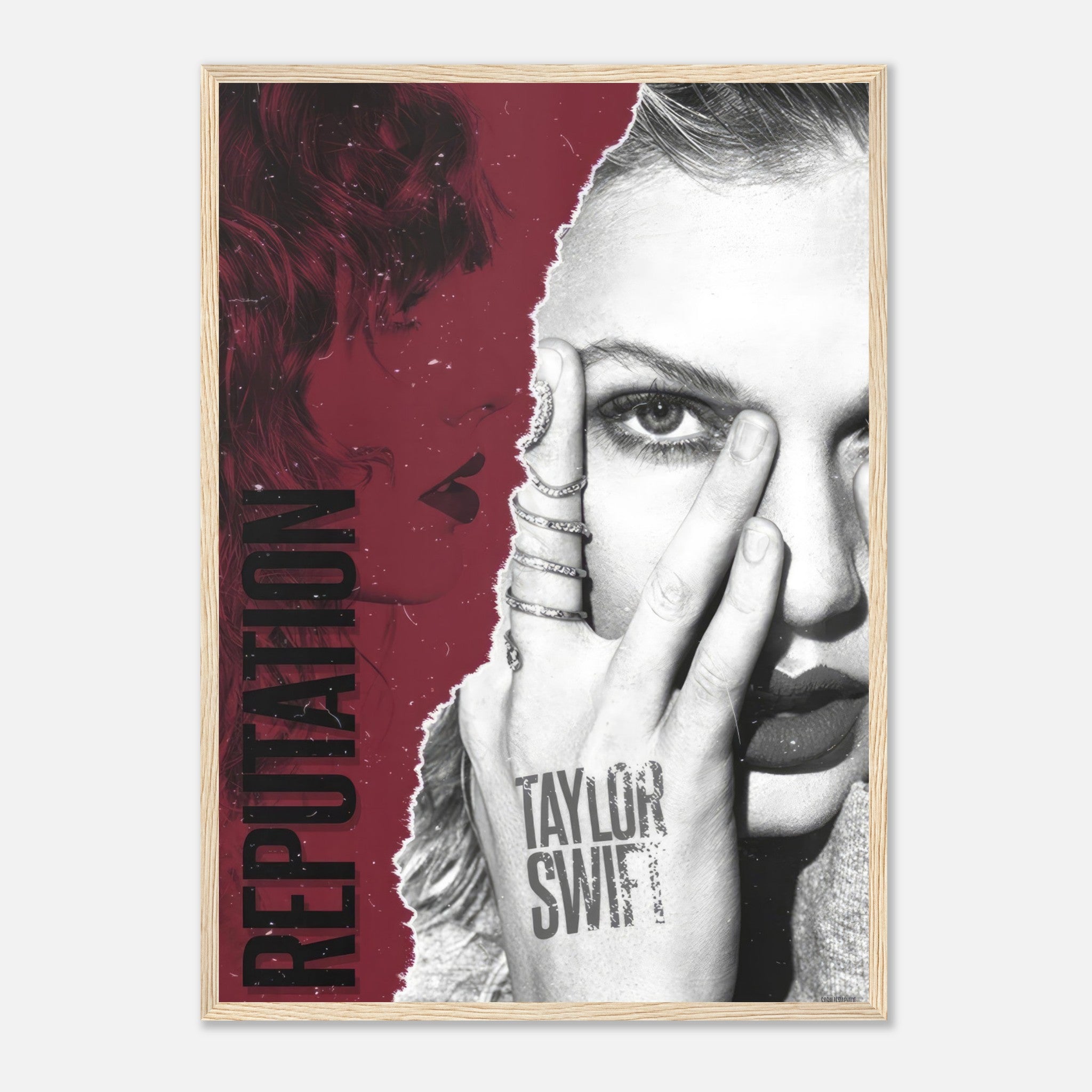 Taylor Swift Reputation framed print featuring bold design and artistic imagery, capturing her iconic era and edgy transformation.