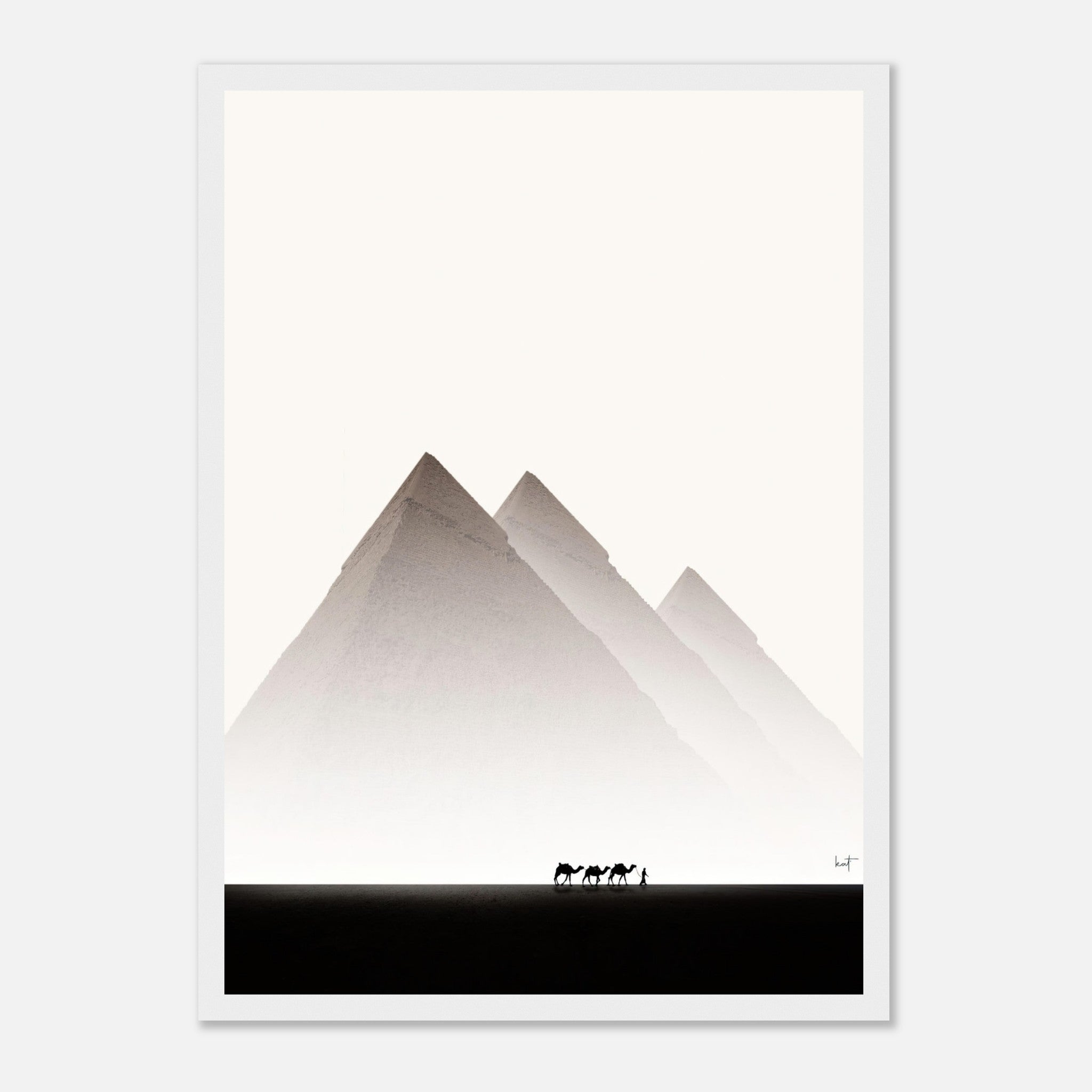 Pyramids of Giza framed print showcasing majestic pyramids against a minimalist backdrop in Egypt travel photography.