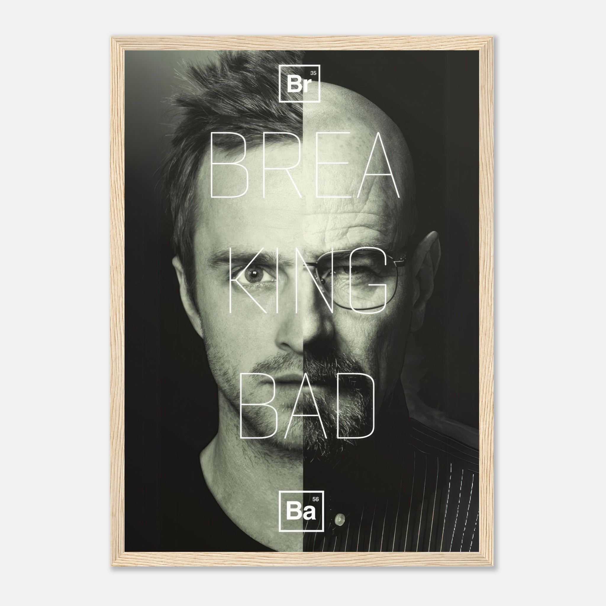 Jesse x Walter Breaking Bad framed print featuring bold split-face design and high-quality artwork for fans.