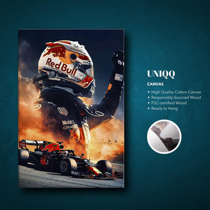 Max Verstappen Red Bull canvas artwork featuring vibrant colors, high-quality print, and modern design for Formula 1 fans.