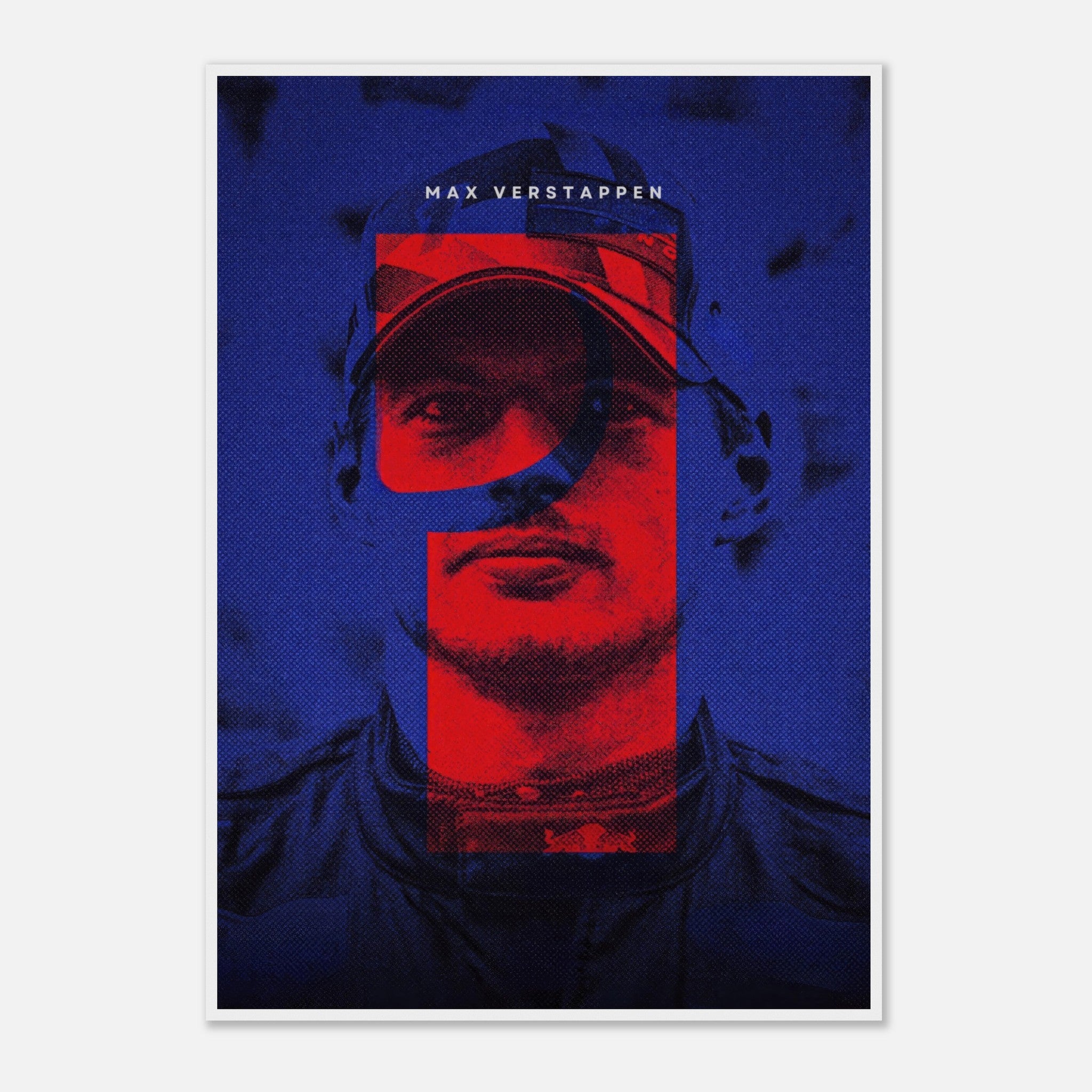 Max Verstappen framed print showcasing dynamic design and bold colors, celebrating Formula 1 champion spirit.